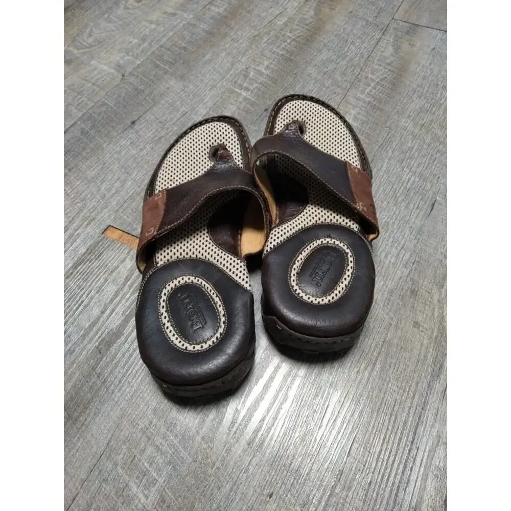 Mens Born Sandal Slip On Thongs Flip Flops Brown Leather Size 12/46 - Picture 4 of 11